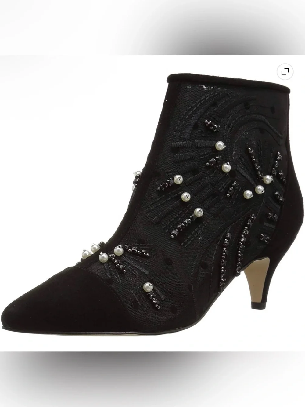 Sam Edelman Kami Black Mesh Pointed Toe Kitten Heel Fashion Pearl Boot (5.5)